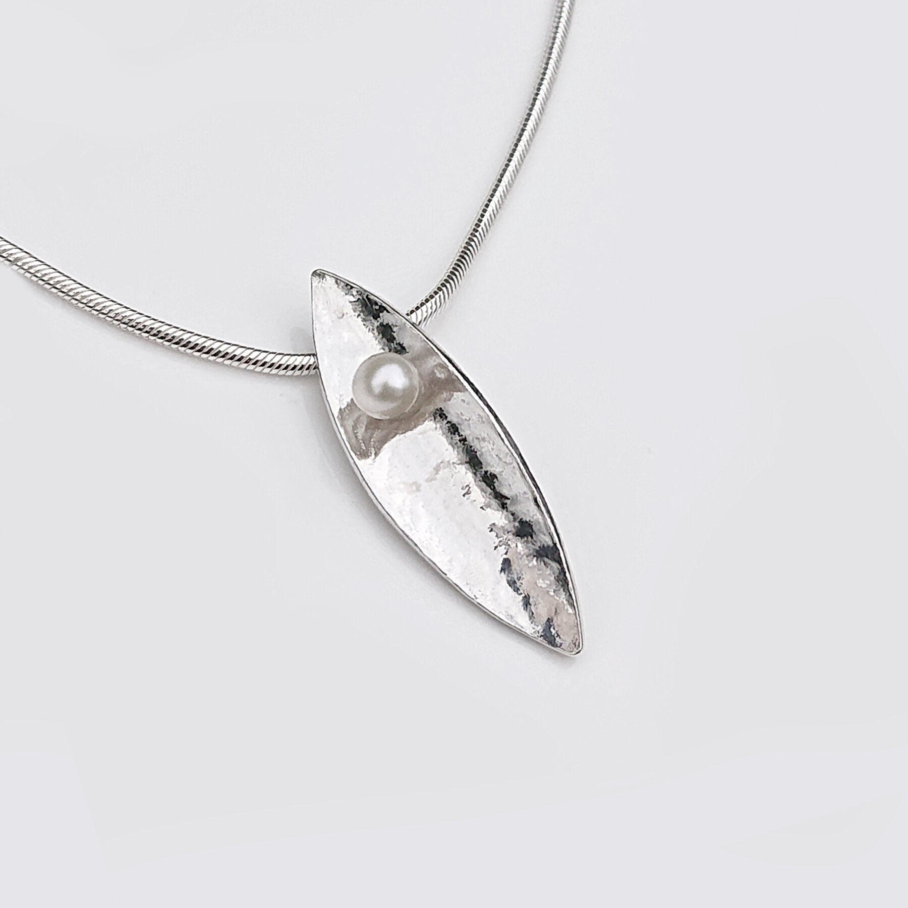 Martina Hamilton Pendants/Necklaces Leaf | Sterling Silver and Fixed Pearl Pendant