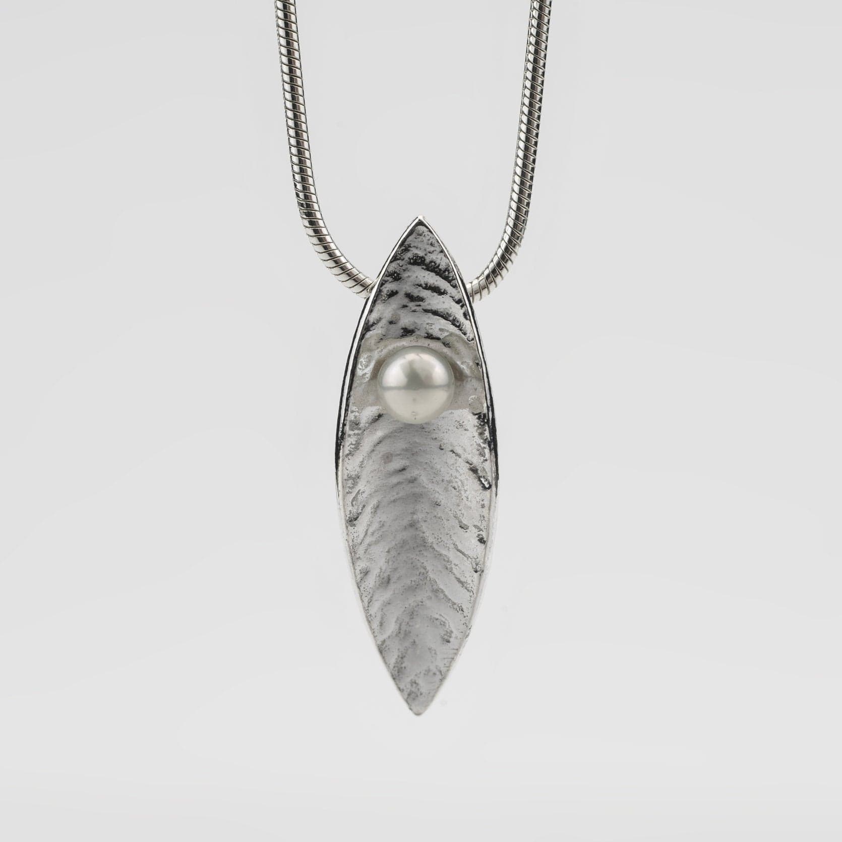 Martina Hamilton Pendants/Necklaces Leaf | Sterling Silver and Fixed Pearl Pendant