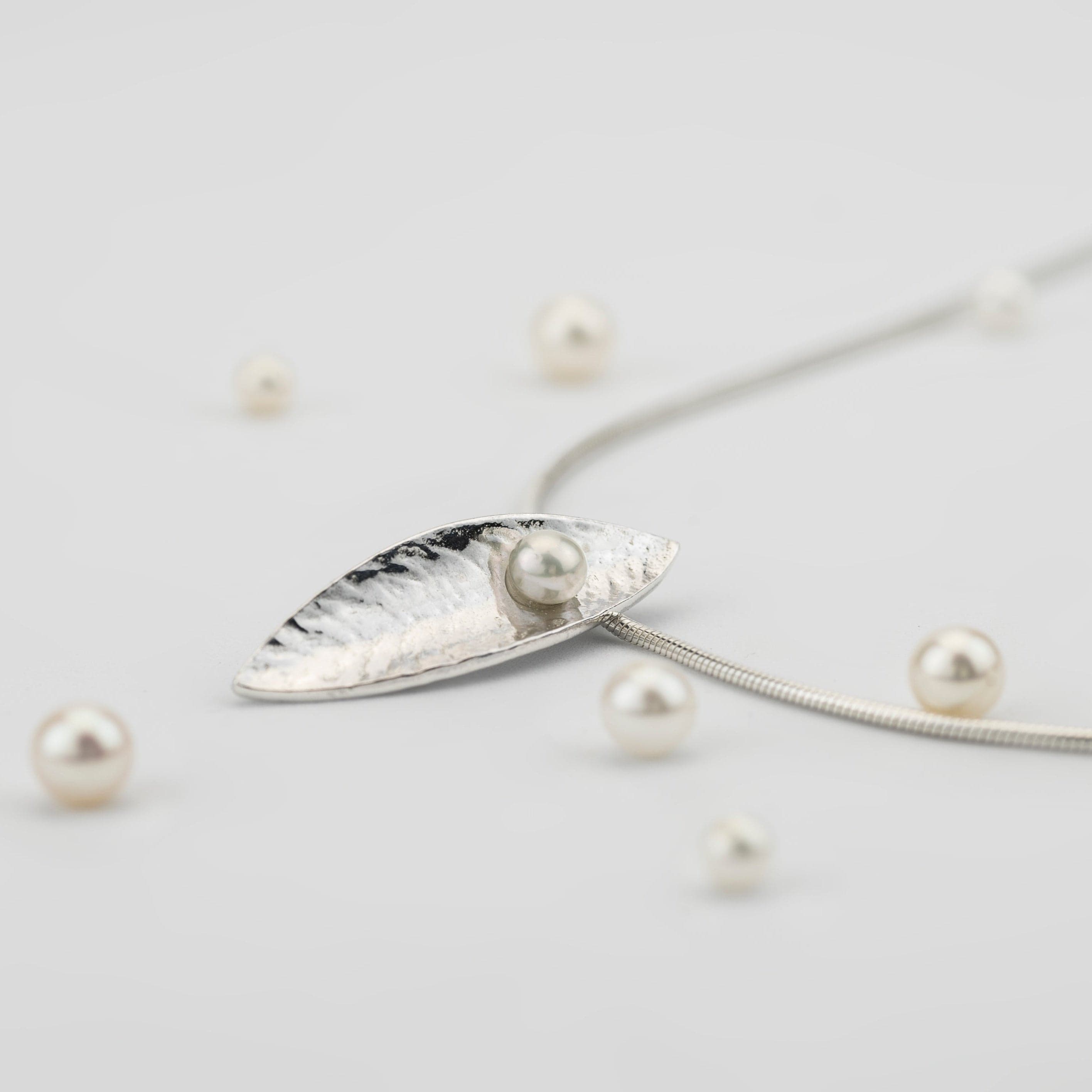 Martina Hamilton Pendants/Necklaces Leaf | Sterling Silver and Fixed Pearl Pendant