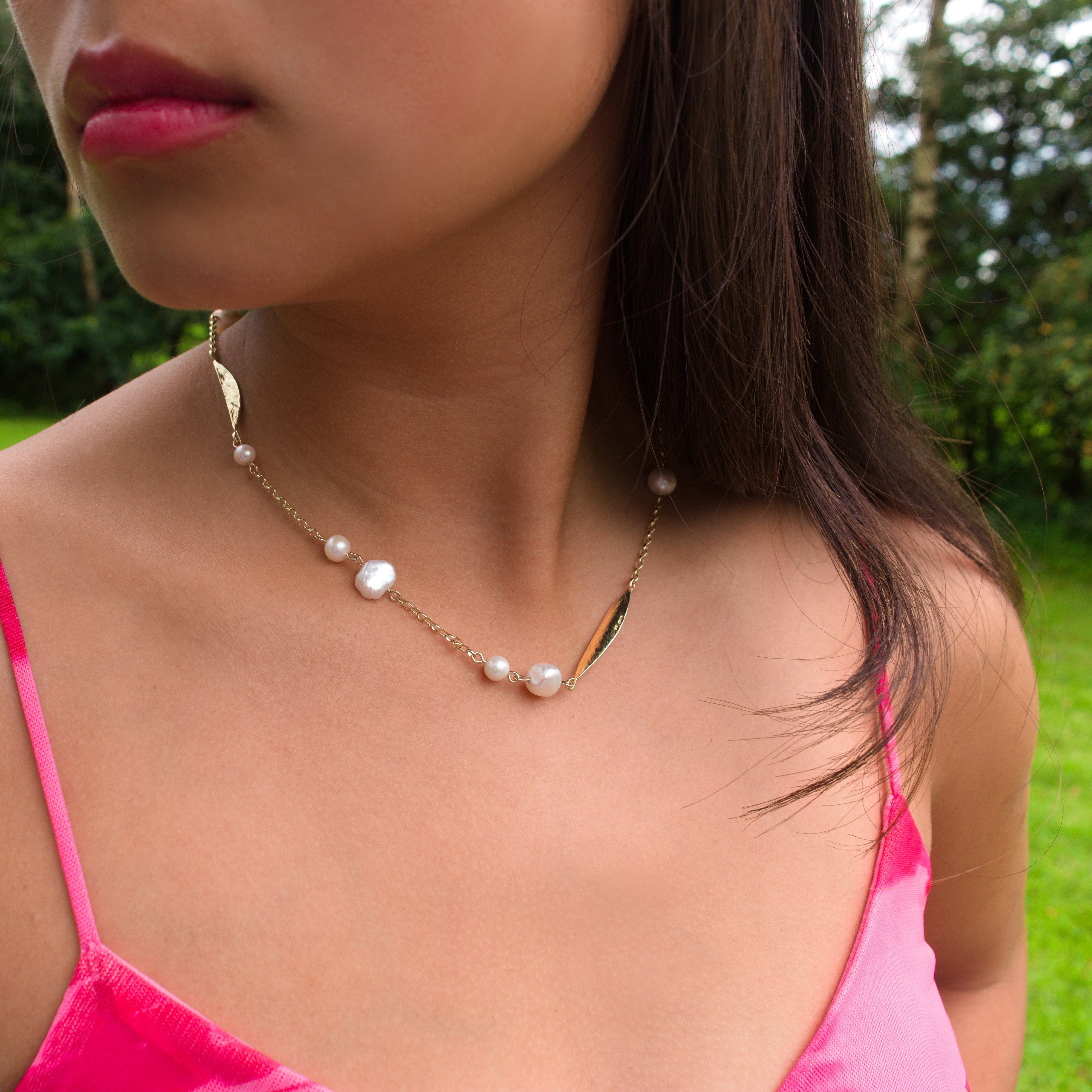 Martina Hamilton Pendants/Necklaces Leaf | Sterling Silver and Pearl Necklace