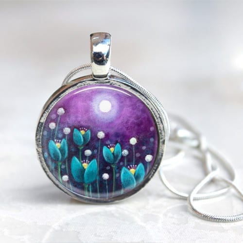 Purple Sky & Blue Flowers | Large Pendant