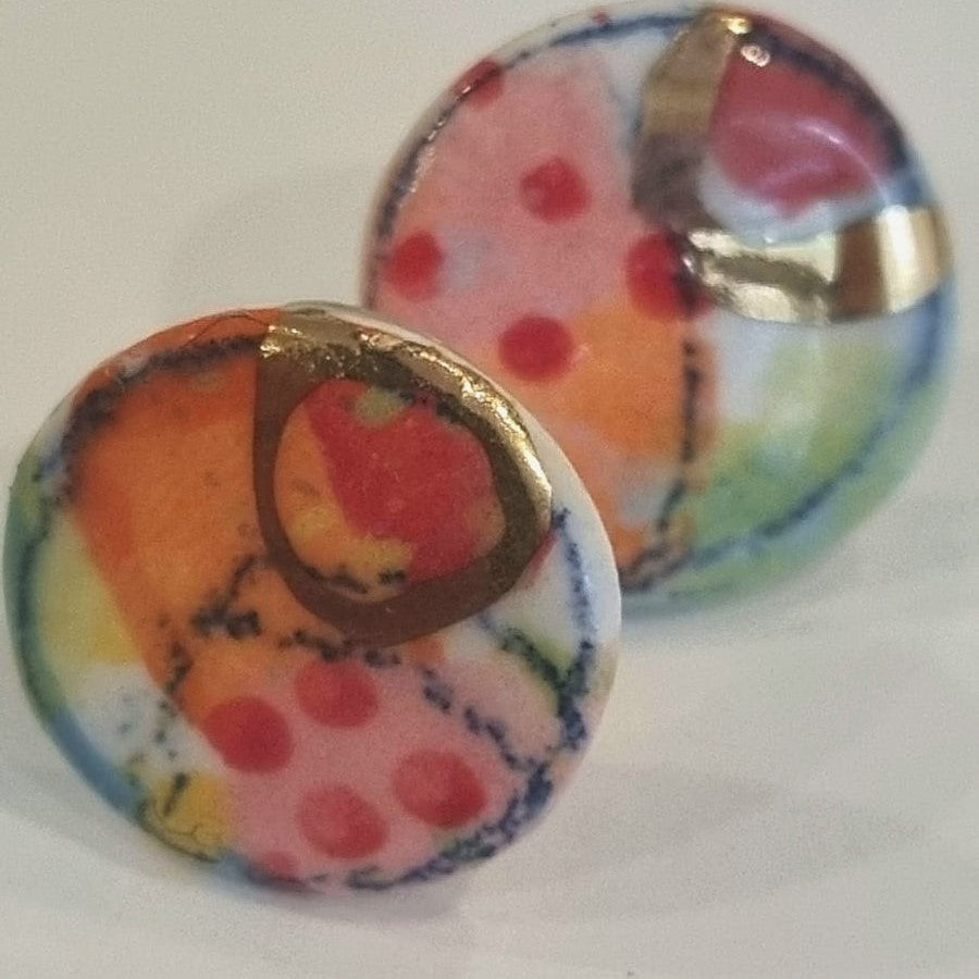 Wear Your Art | Pink Orange Large Stud Earrings
