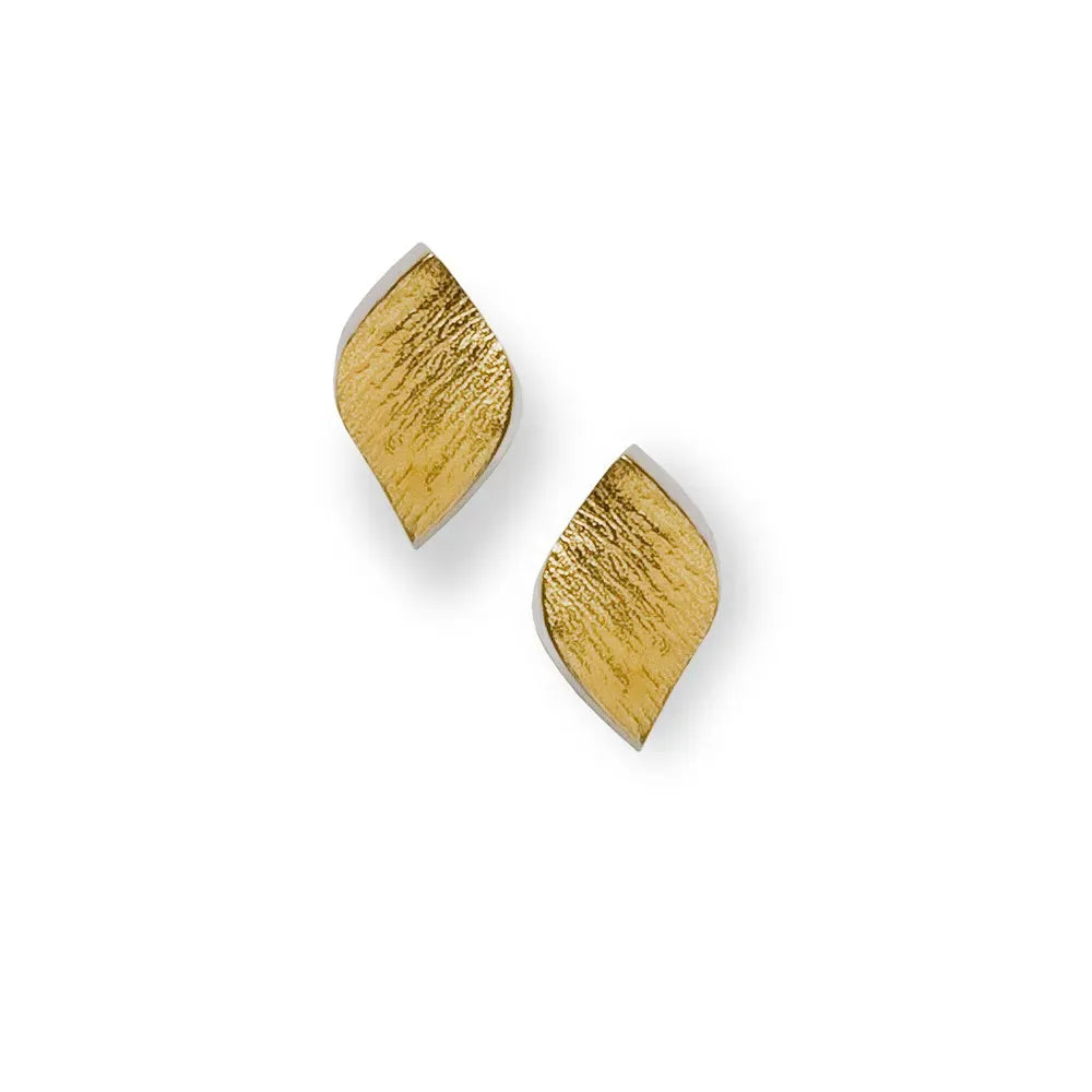 Seamus Gill Earrings Flowing Curves | Sterling Silver & 22ct Gold Plated Small Leaf Stud Earrings