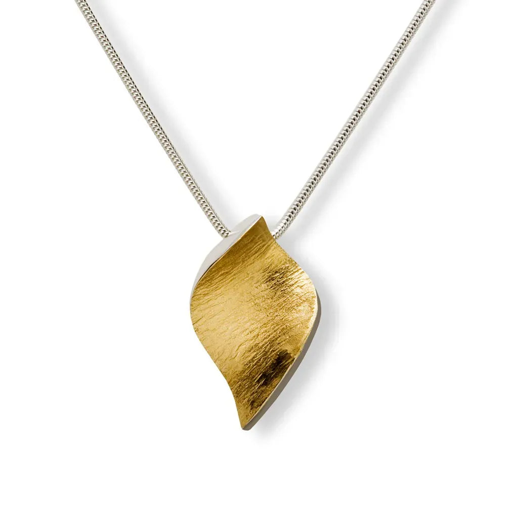 Seamus Gill Pendants/Necklaces Flowing Curves | Sterling Silver & 22ct Gold Plated Small Leaf Pendant