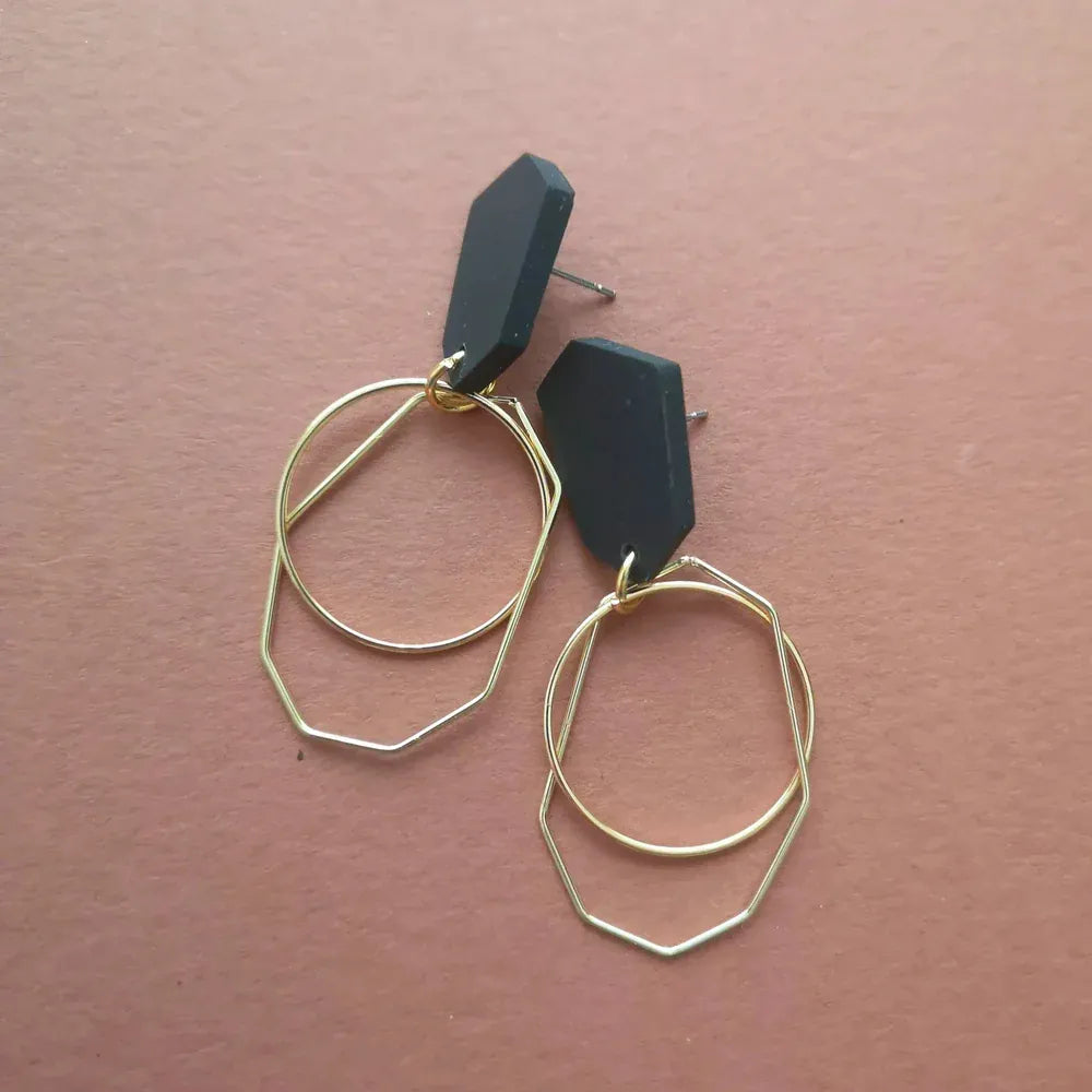 Studio Canty Earrings ANGLE Dangle Earring | Black Sparkle & Gold