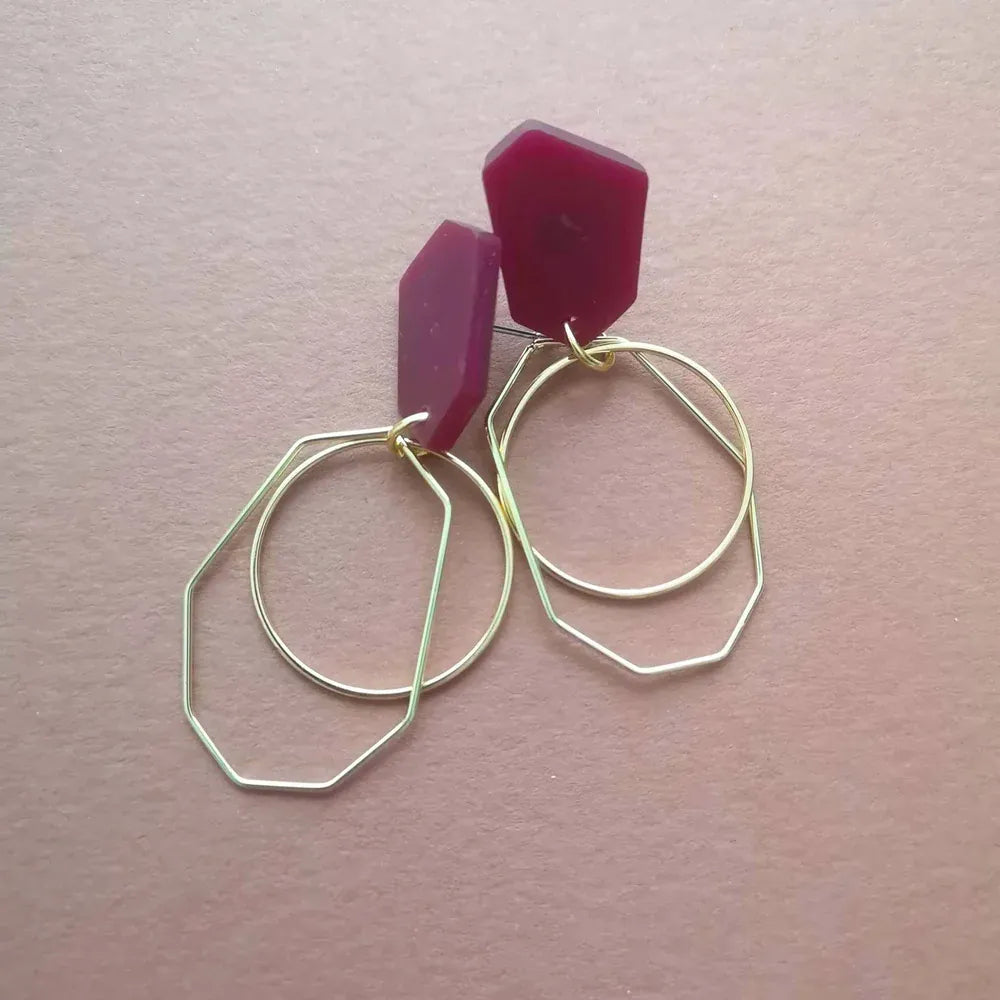 Studio Canty Earrings ANGLE Dangle Earring | Burgundy & Gold