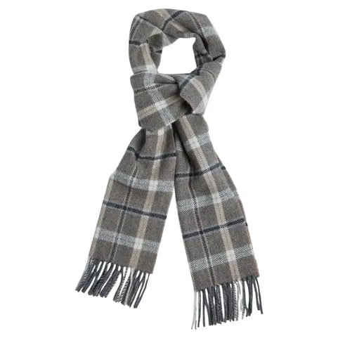 100% Lambswool Scarf | Grey and Mink Check