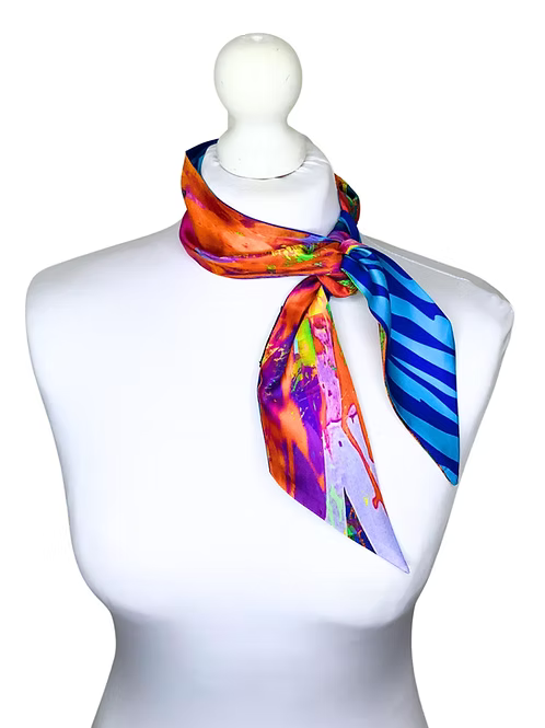 Small Double Sided | Blue Zebra Silk Scarf