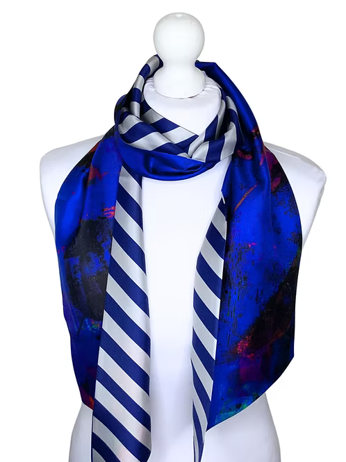 Red-Blue Silk Twilly Scarf | Large Double Sided