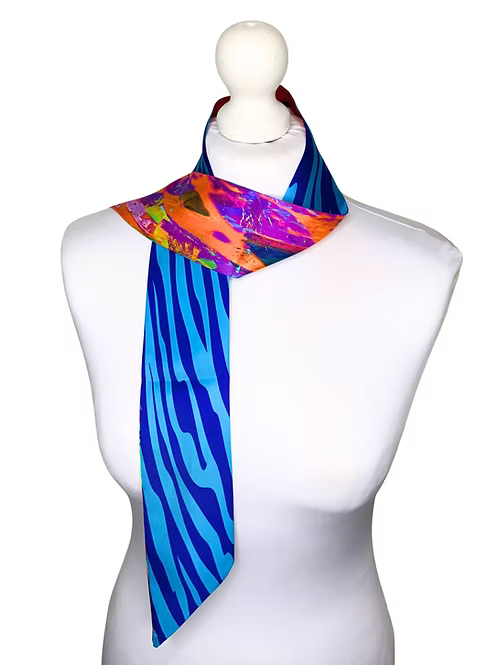 Small Double Sided | Blue Zebra Silk Scarf