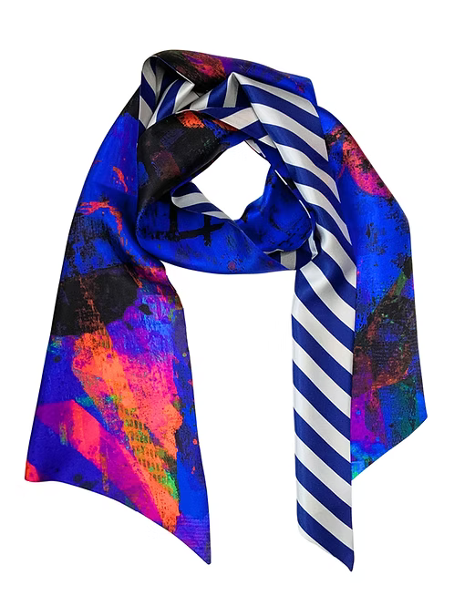 Red-Blue Silk Twilly Scarf | Large Double Sided