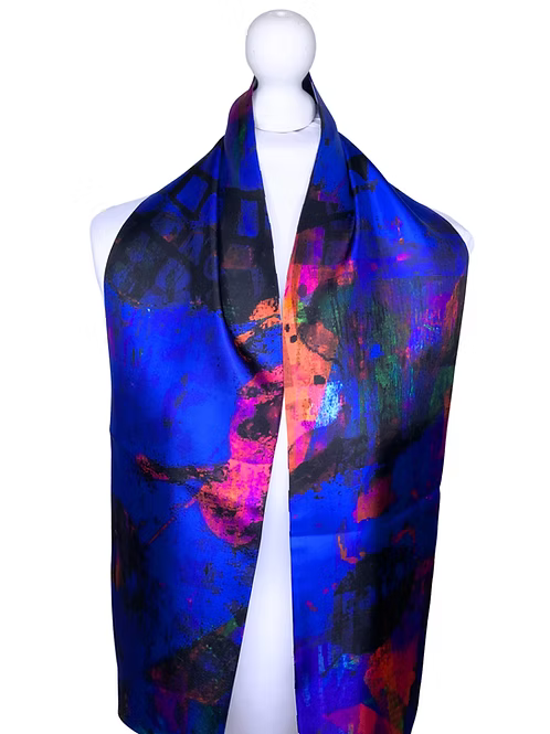 Red-Blue Silk Twilly Scarf | Large Double Sided