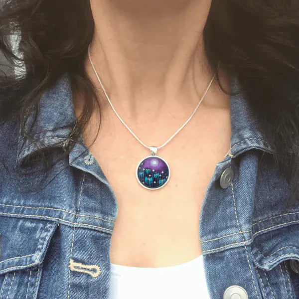 Purple Sky & Blue Flowers | Large Pendant