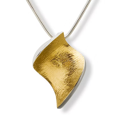Flowing Curves | Sterling Silver & 22ct Gold Plated Large Leaf Pendant