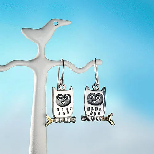 Little Owl | Sterling Silver Drop Earrings