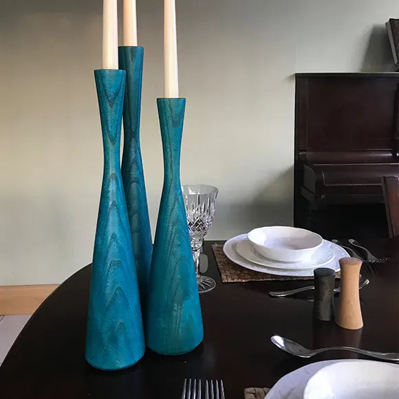 Ambrose and Brid Blue Ash Wooden | Candlestick