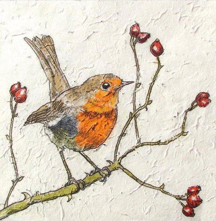 Annabel Langrish Robin and Rosehips | Framed Art Print