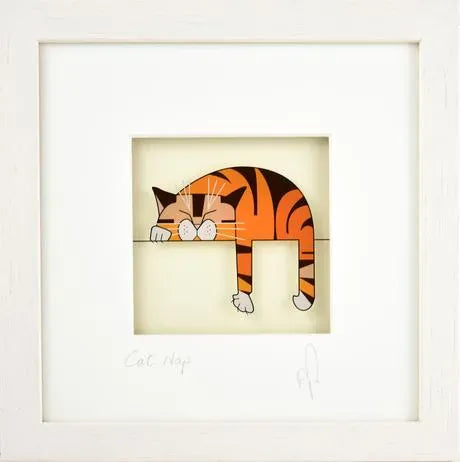 Black Hen Designs Cat Nap | Framed Glass Painting