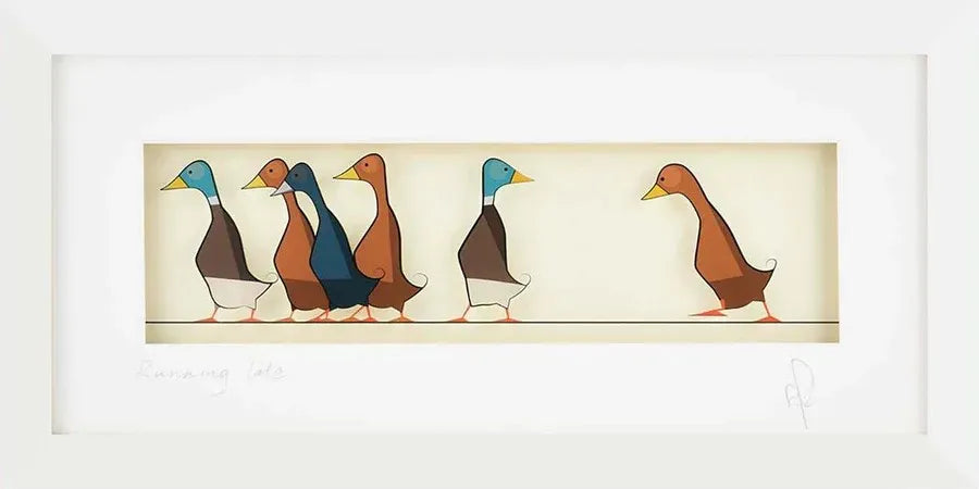 Black Hen Designs Running Late | Framed glass Painting