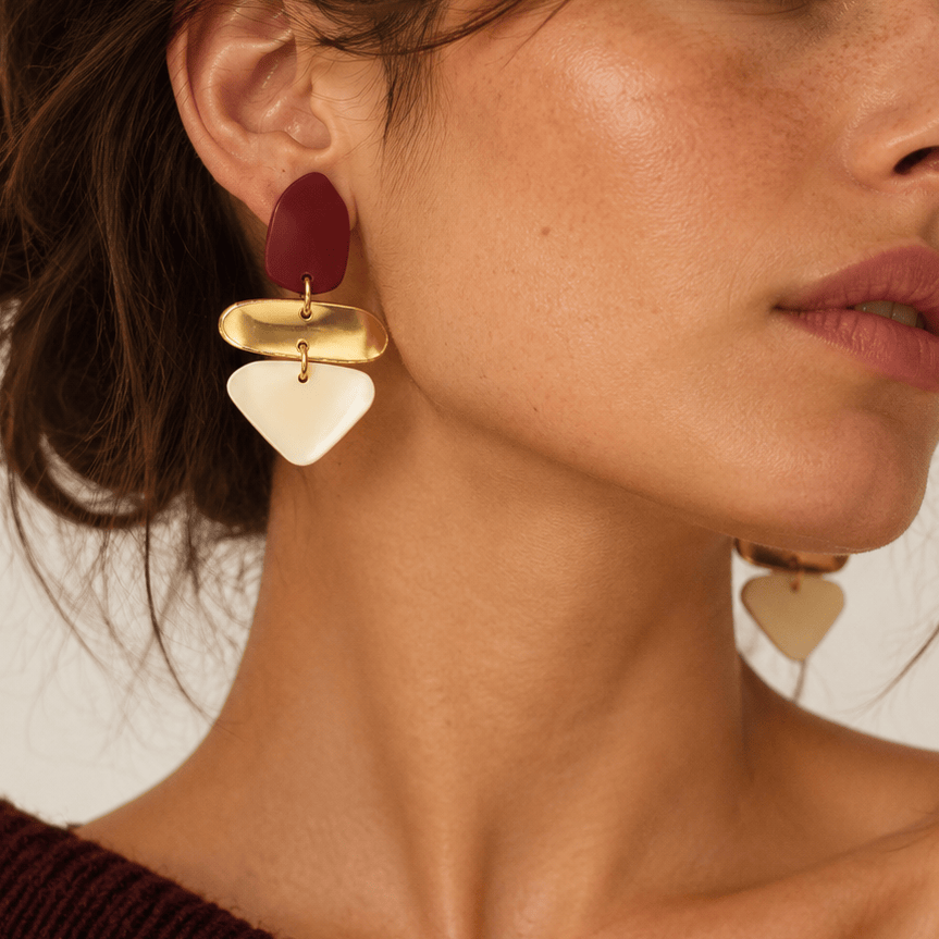 Capulet & Montague Earrings Little Rock Studs | Gold, Cream & Burgundy