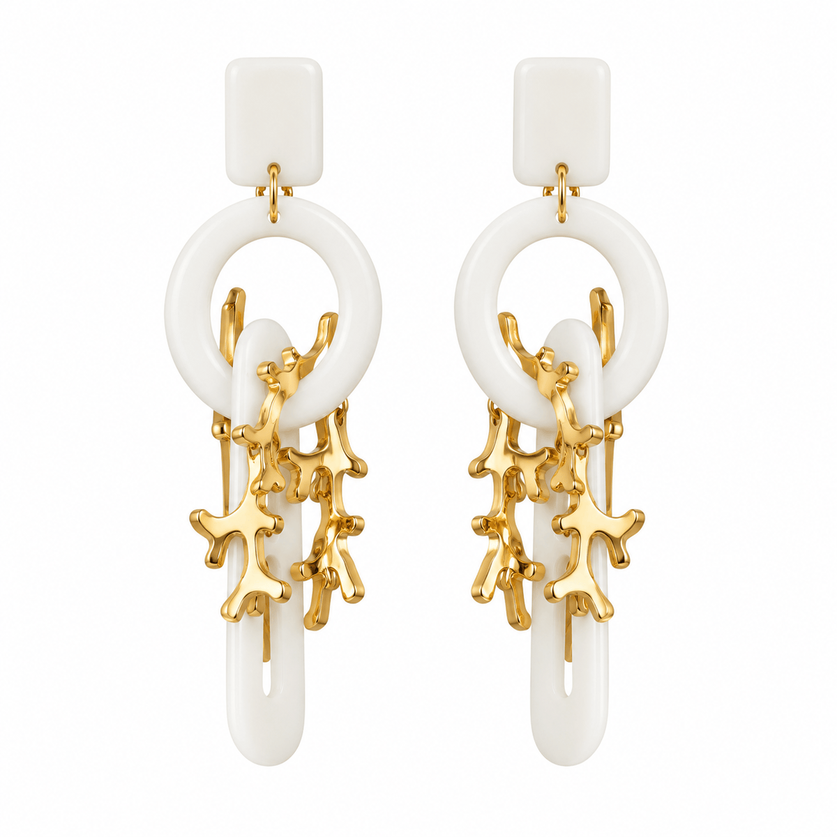Capulet & Montague Earrings Statement Charm Earrings | White & Gold