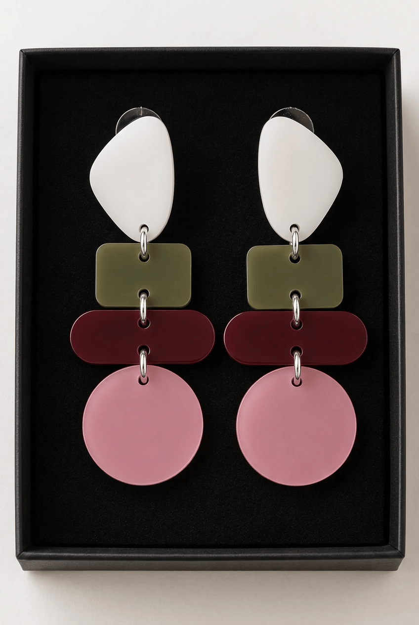 Capulet & Montague Earrings Statement Drop Earrings | Frosted Olive, Rose, White & Burgundy
