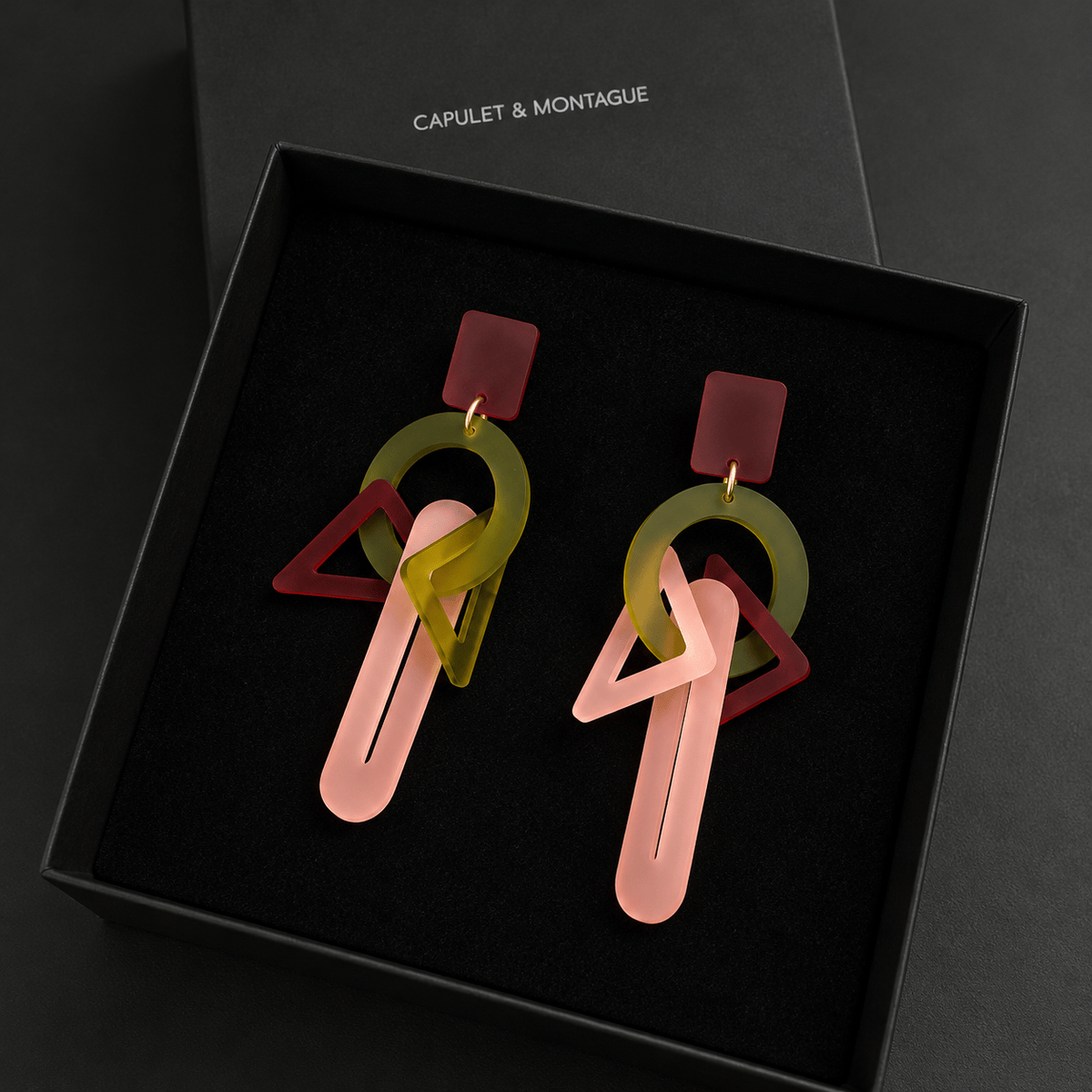 Capulet & Montague Earrings Throwing Shapes Earrings | Frosted Olive, Rose & Burgundy