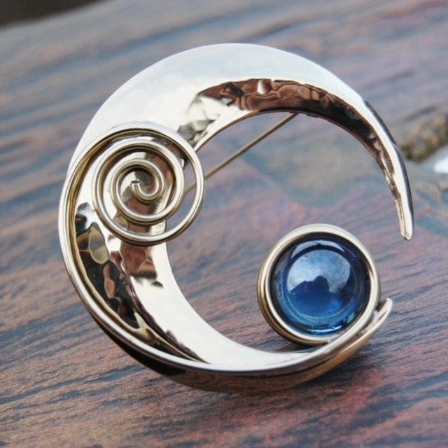 Celtic Crescent Moon Brooch - Large