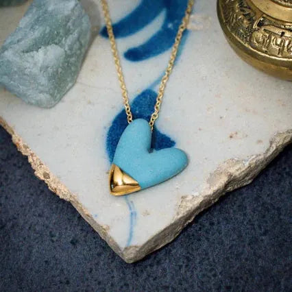 Danu Ceramics Matte Mint  & Gold | Heart Necklace