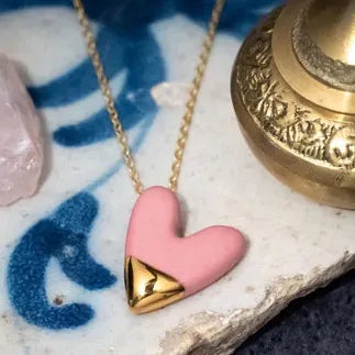 Danu Ceramics Matte Pink & Gold | Heart Necklace