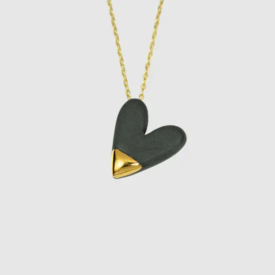 Danu Ceramics Pendants/Necklaces Black & Gold Heart Necklace | 22ct Gold Plating & Porcelain