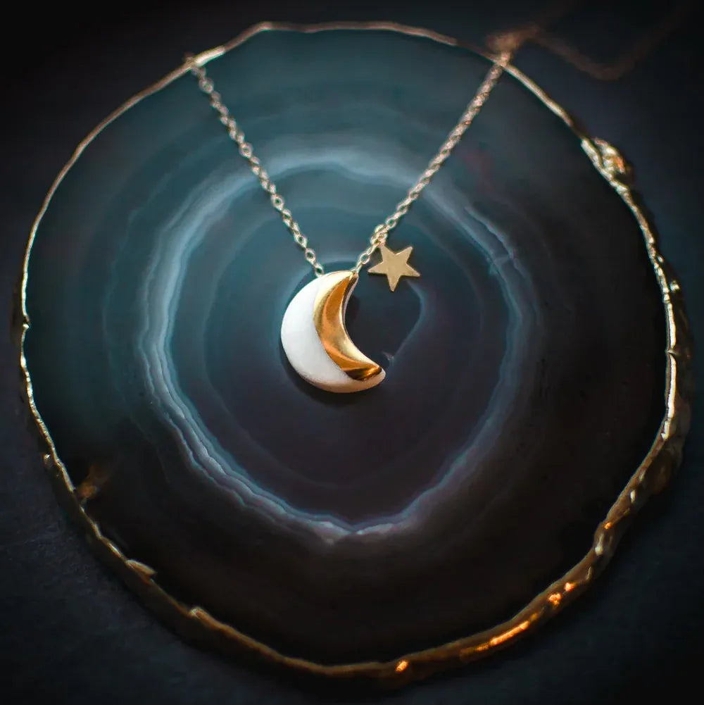 Danu Ceramics Pendants/Necklaces Moon & Star Necklace | White