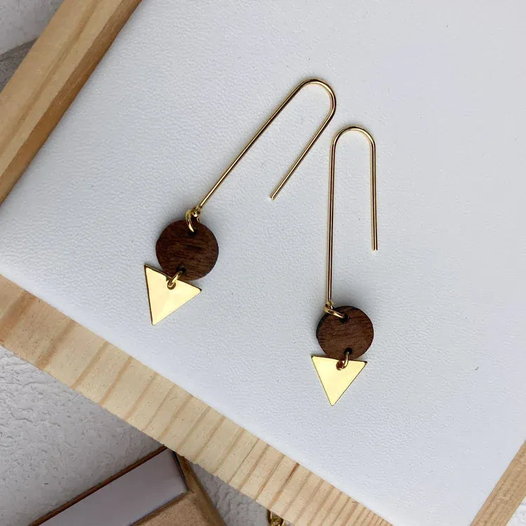 Deeca Design Arrow Extended Drop Earrings |  Walnut & 18ct Gold Plating
