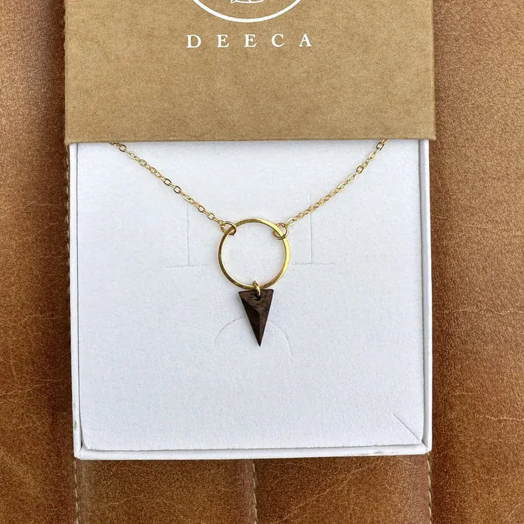 Deeca Design Circle & Triangle Pendant | Walnut & 18ct Gold Plating