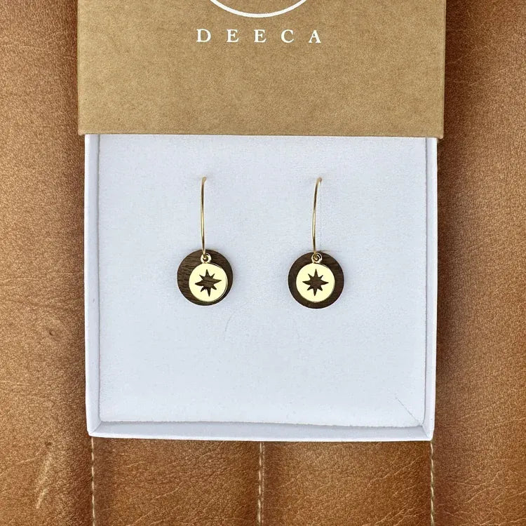 Deeca Design Compass Hoop Earrings |  Walnut & 18ct Gold Plating
