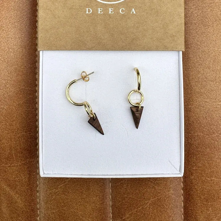 Deeca Design Earrings Orb Triangle Studs |  Walnut & 18kt Gold Plating