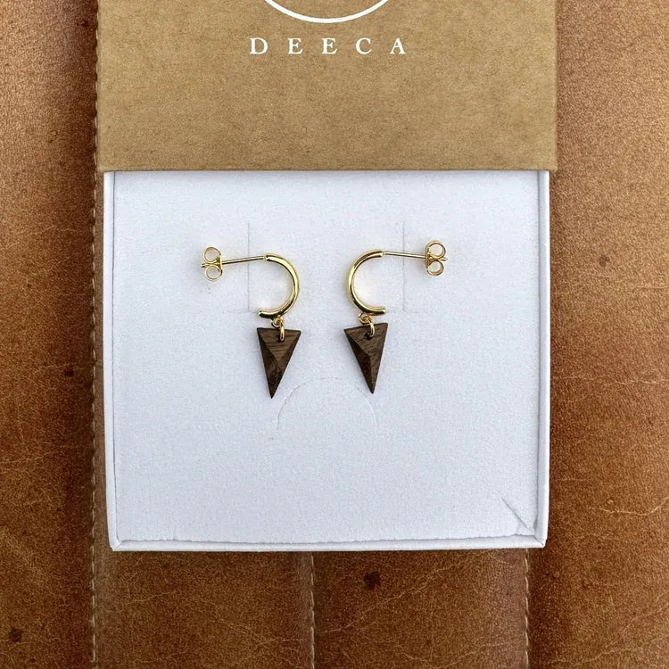 Deeca Design Earrings Triangle Half Hoop Studs |  Walnut & 18kt Gold Plating