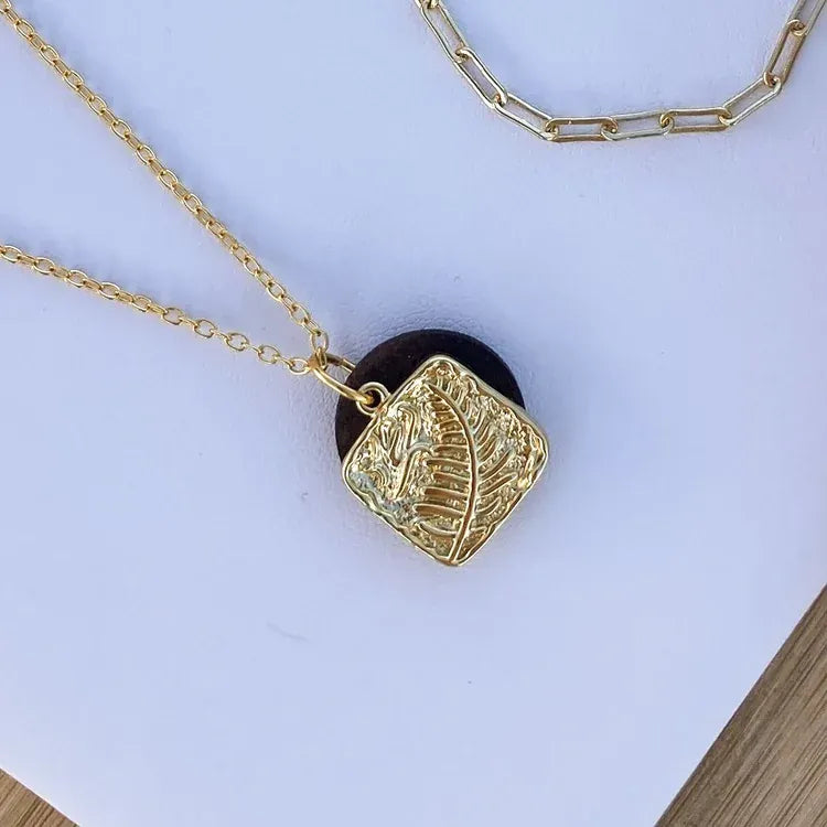 Deeca Design Pendants/Necklaces Fern Pendant |  Walnut & 18kt Gold Plating