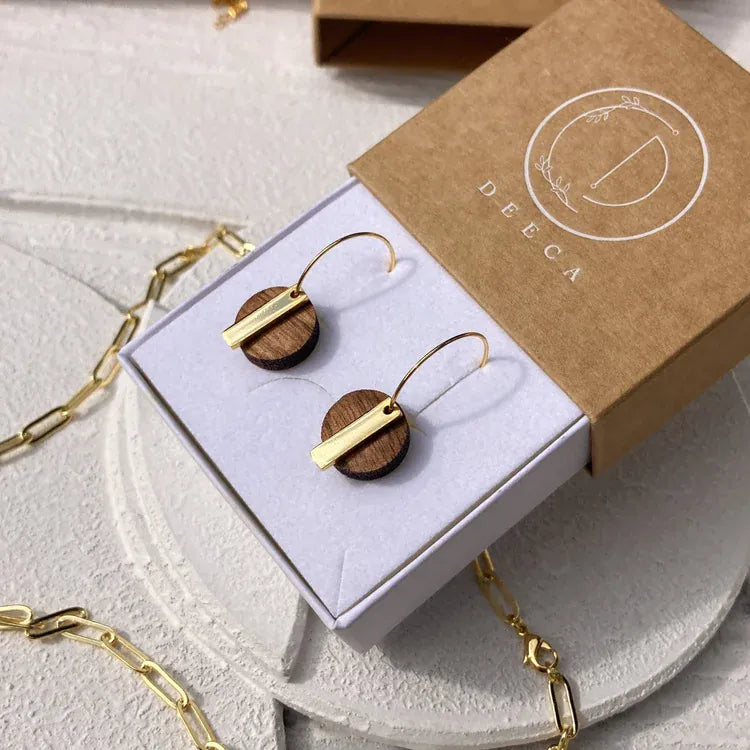 Deeca Design Pendants/Necklaces Geo Hoop Earrings | Walnut & 18kt Gold Plating
