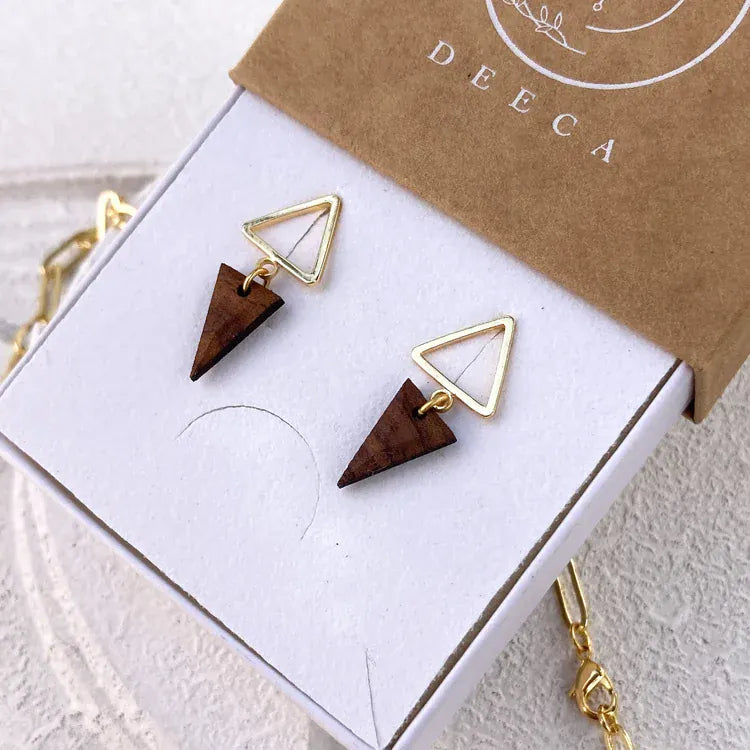 Deeca Design Triangle Stud Earrings |  Walnut & 18ct Gold Plating