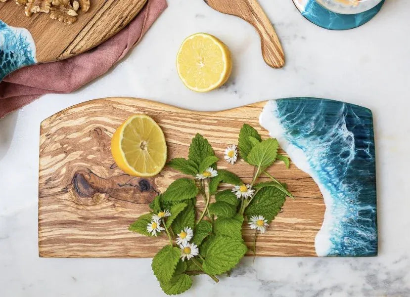 Fiona Scott Handmade Cheese Board |  Irish Beech and Resin with Wavy Edge