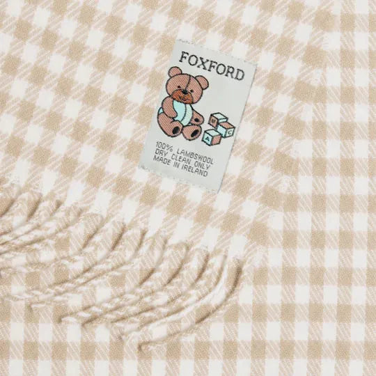 Foxford Fawn Gingham | 100% Lambswool Baby Blanket