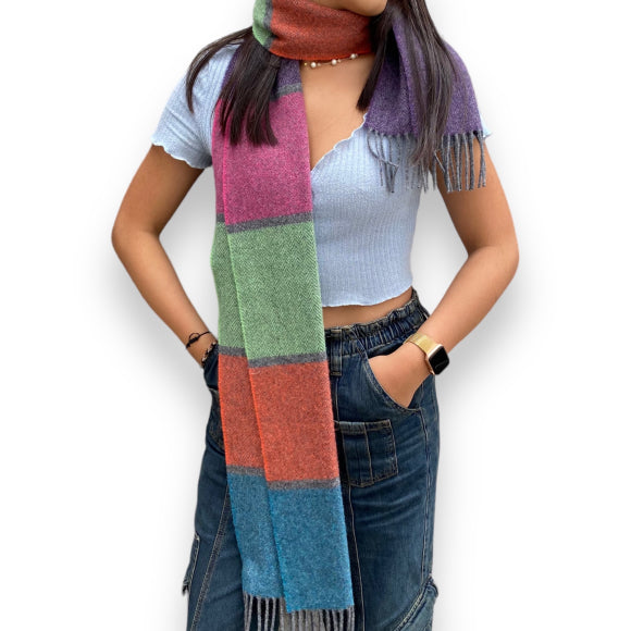 100% Lambswool Scarf | Multicolour Block