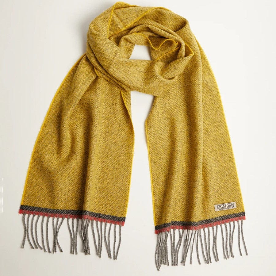 Foxford Scarves Scarf 100% Lambswool Scarf | Gold Herringbone