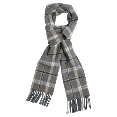 Foxford Scarves Scarf 100% Lambswool Scarf | Grey and Mink Check