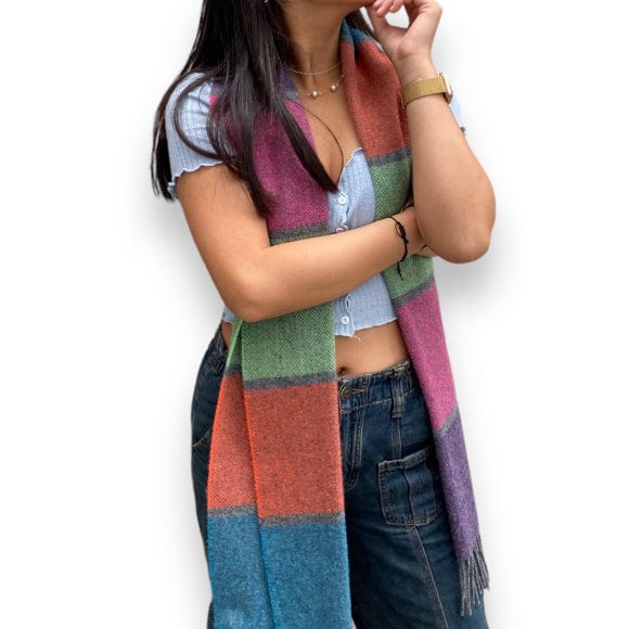 Foxford Scarves Scarf 100% Lambswool Scarf | Multicolour Block