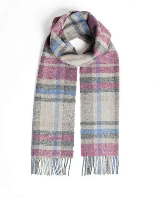 Foxford Scarves Scarves 100% Lambswool Scarf | Damask Grey Tartan