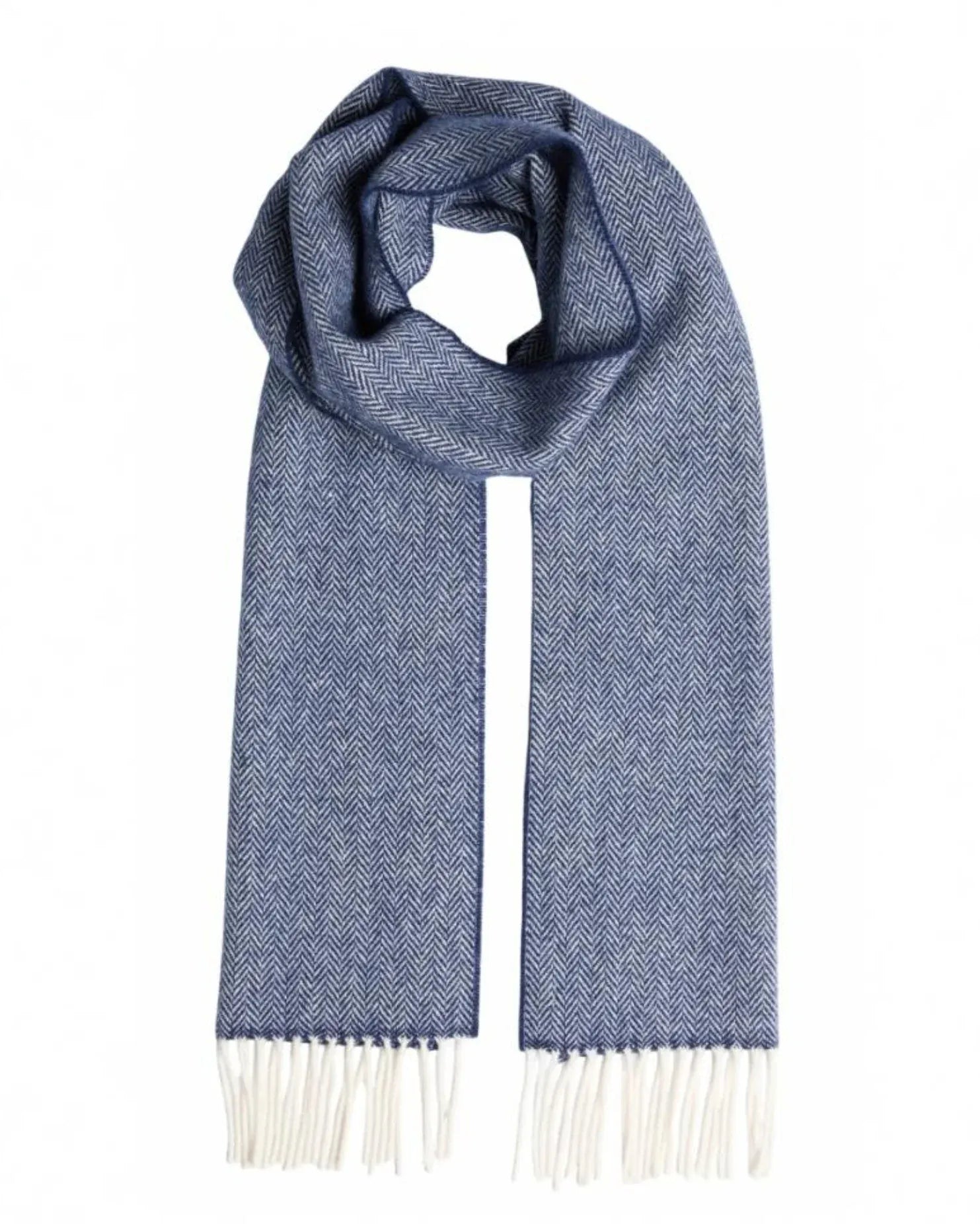 Foxford Scarves Throw 100% Lambswool Scarf | Navy Herringbone