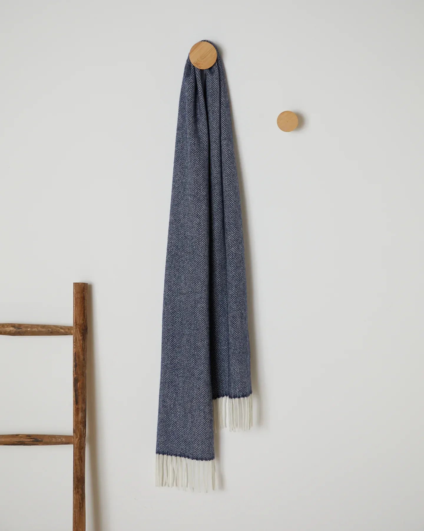 Foxford Scarves Throw 100% Lambswool Scarf | Navy Herringbone