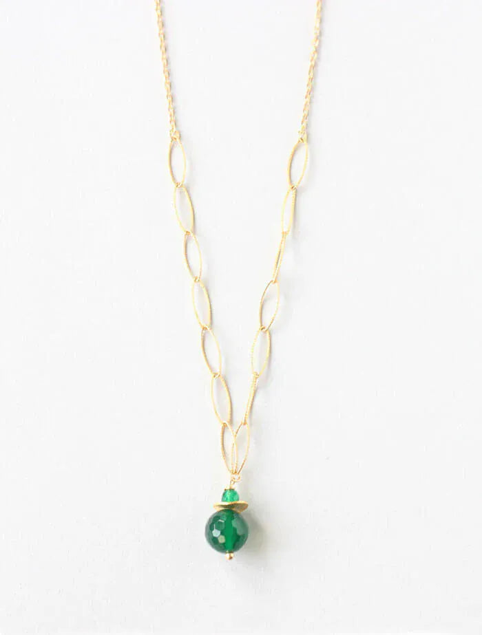 ILgemstones Delicate Beaded Gold Vermeil Necklace | Green Agate